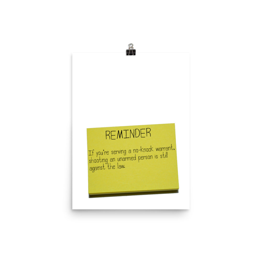 No-knock warrant reminder poster