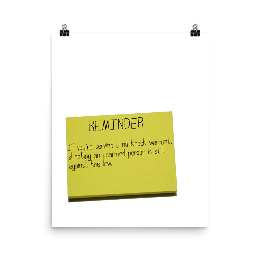 No-knock warrant reminder poster