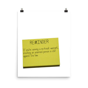 No-knock warrant reminder poster