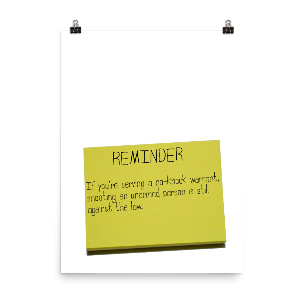 No-knock warrant reminder poster